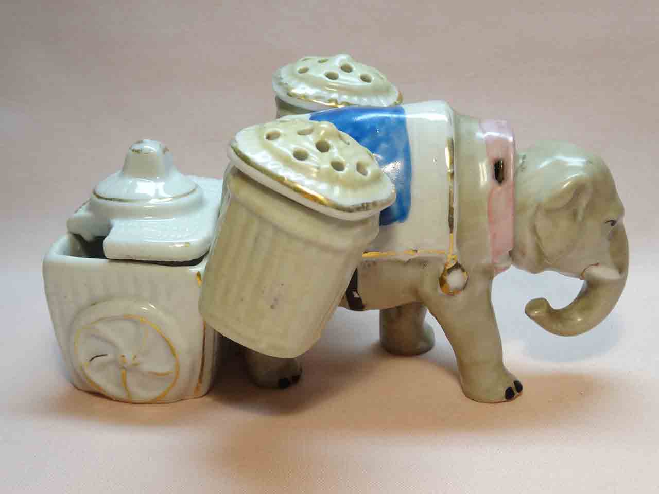 Conta & Boehme Germany bobblehead animals pulling carts condiment set salt and pepper shakers - elephant