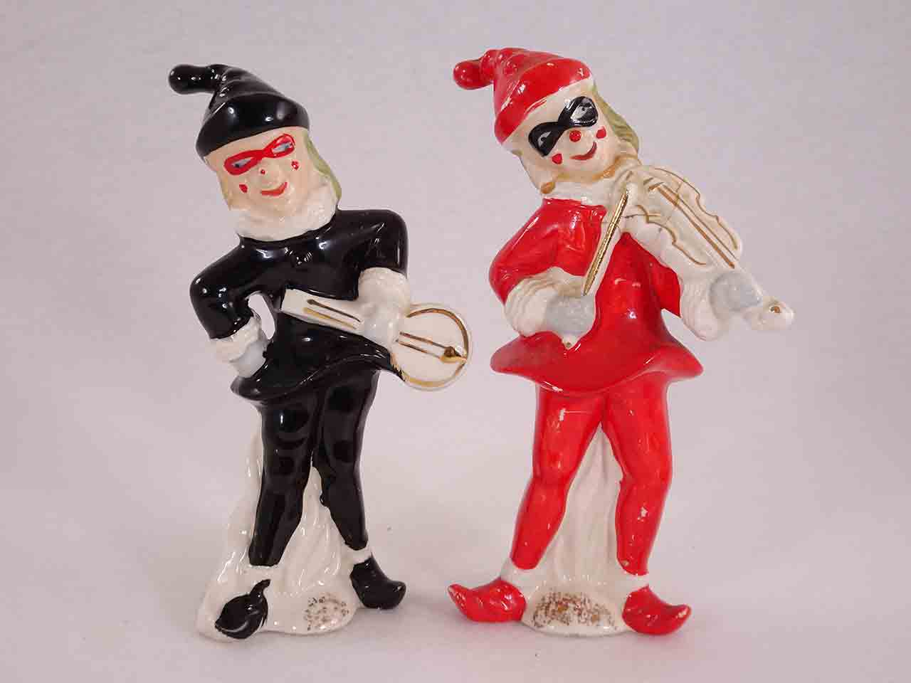 Harlequin / clown / jester musicians salt and pepper shakers