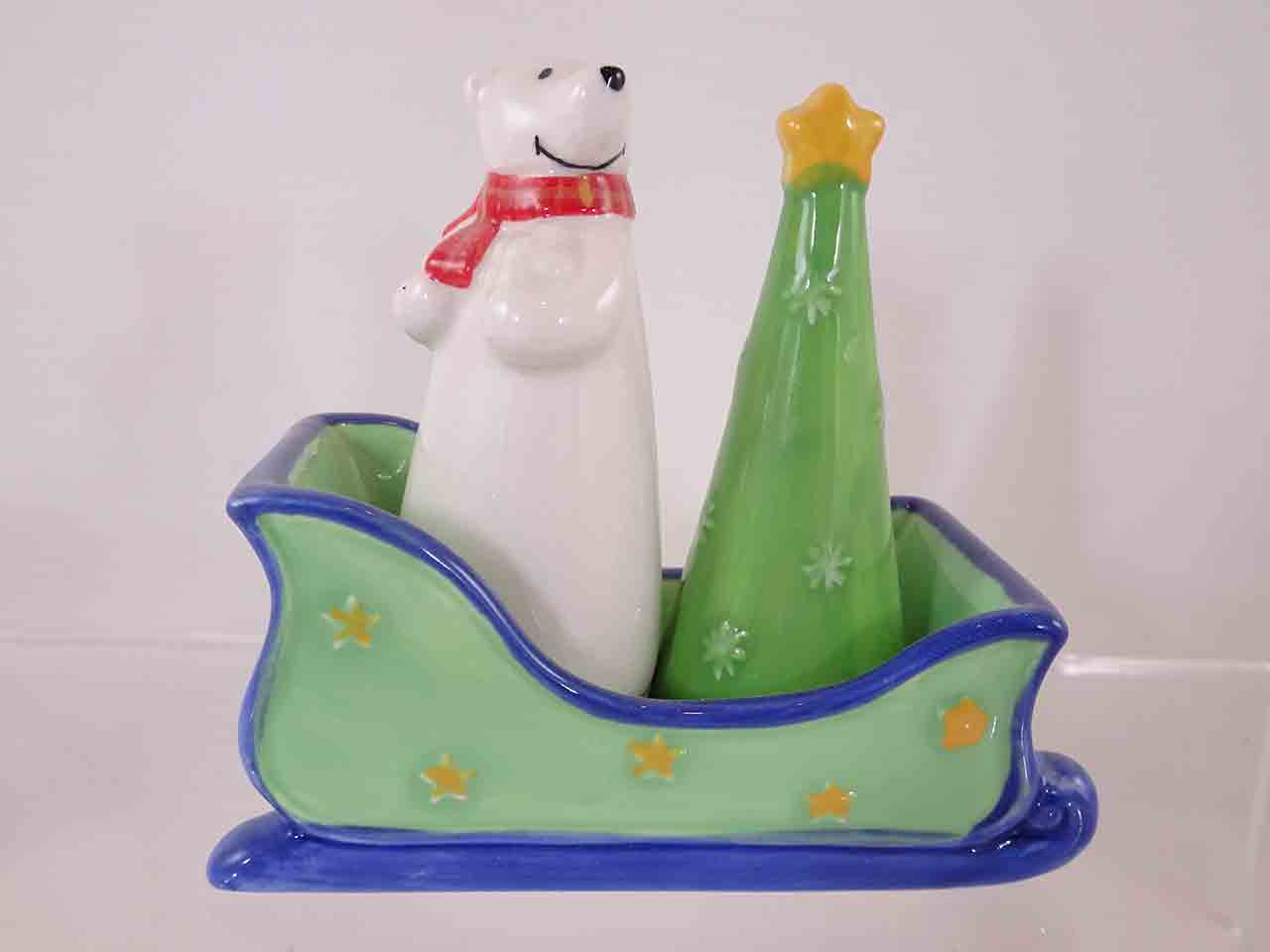 Russ Berrie Christmas sleigh salt and pepper shakers series - polar bear