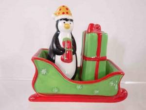 Russ Berrie Christmas sleigh salt and pepper shakers series - penguin