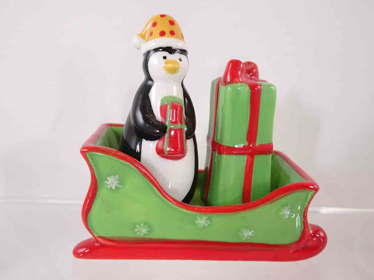 Russ Berrie Christmas sleigh salt and pepper shakers series - penguin