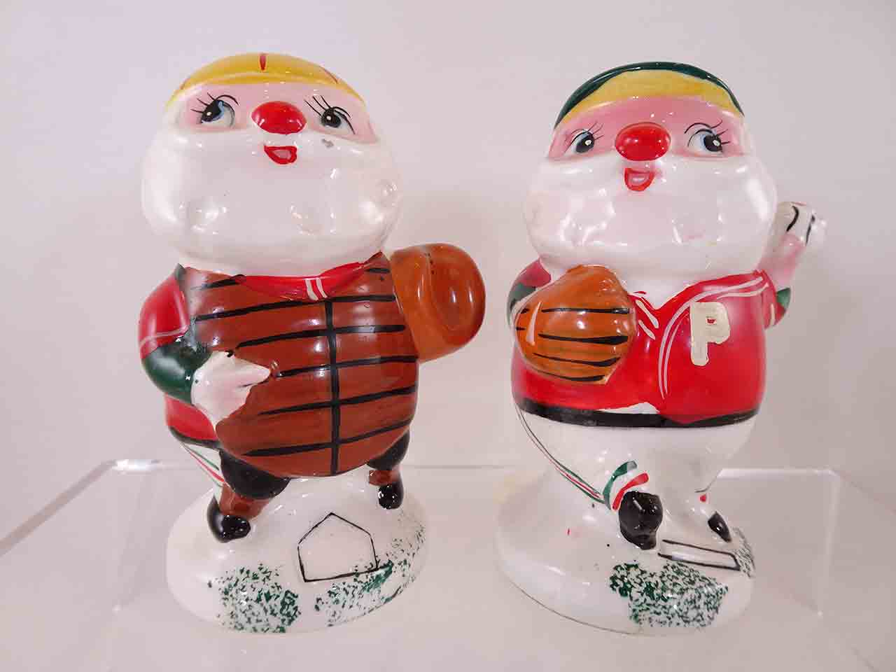 Lego Japan Christmas Santa Claus playing sports salt and pepper shaker series - baseball