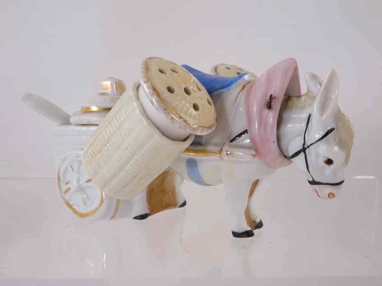 Conta & Boehme Germany bobblehead animals pulling carts condiment set salt and pepper shakers - donkey
