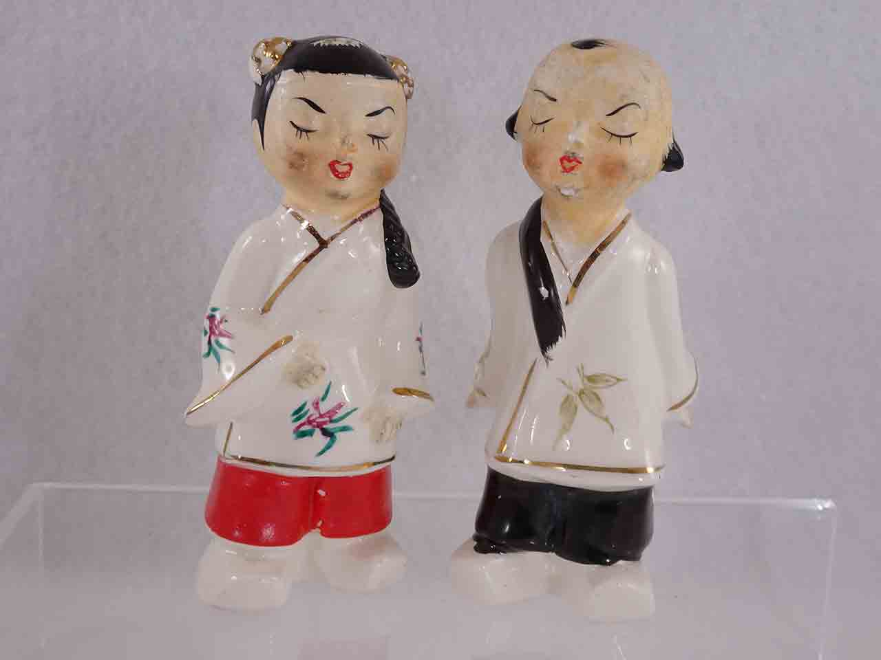 Japanese Couple in White/Gold Robes & Red/Black Pants salt and pepper shakers